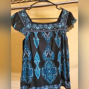 AXCESS Short Sleaves Blouse Top, Lined, Size:M